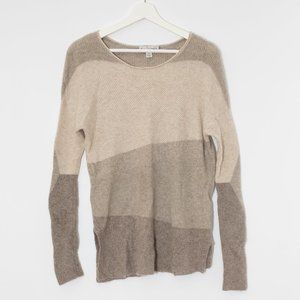 White + Warren, Beige Colour Block 100% Cashmere Sweater, Medium